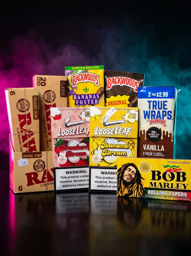 Rolling papers and wraps at Westarz Exoticz smoke shop Miami
